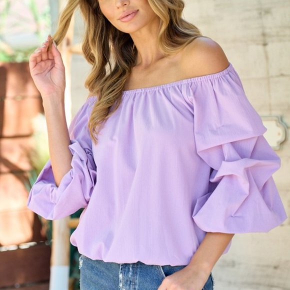 Purple puffed Sleeve shoulder top - Picture 4 of 5